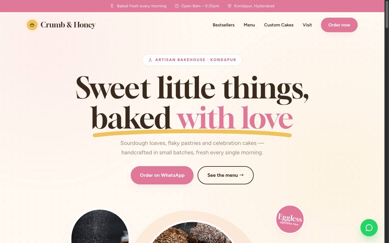 Crumb & Honey Bakehouse website preview