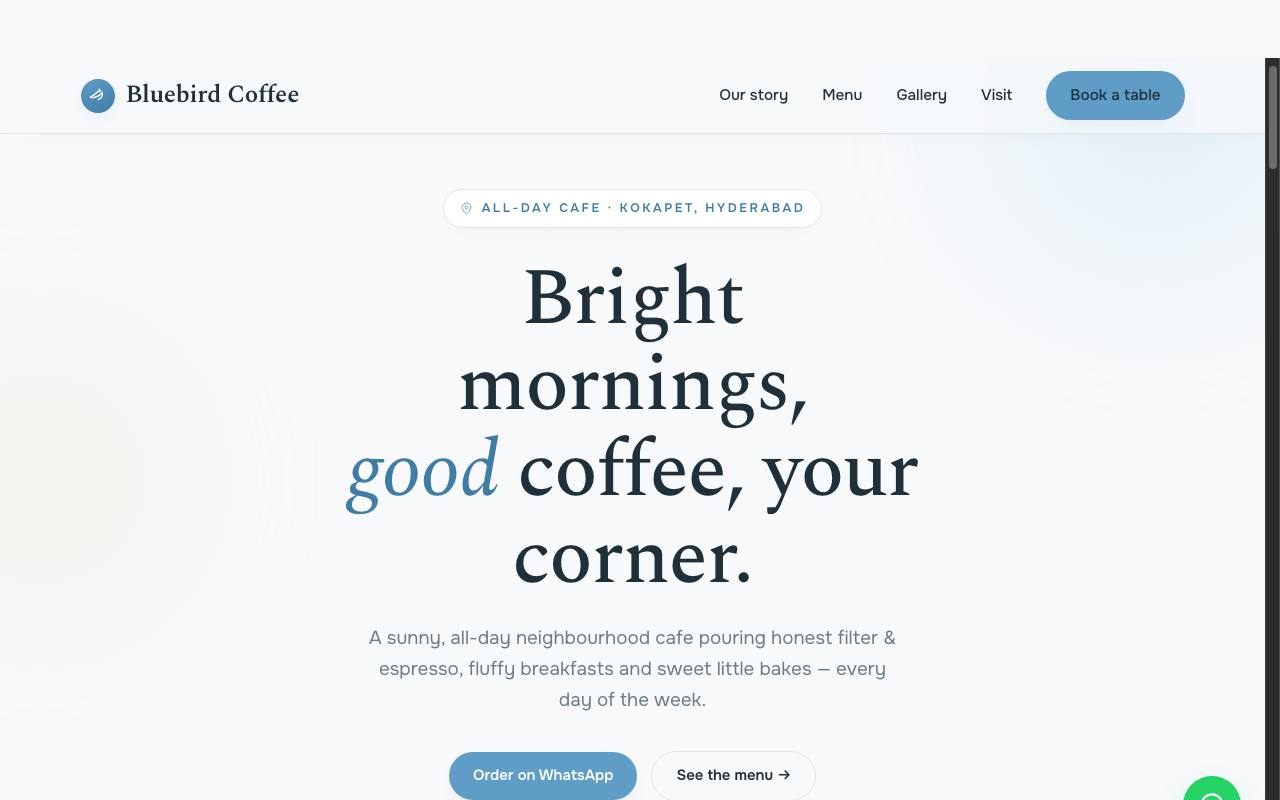 Bluebird Coffee website preview