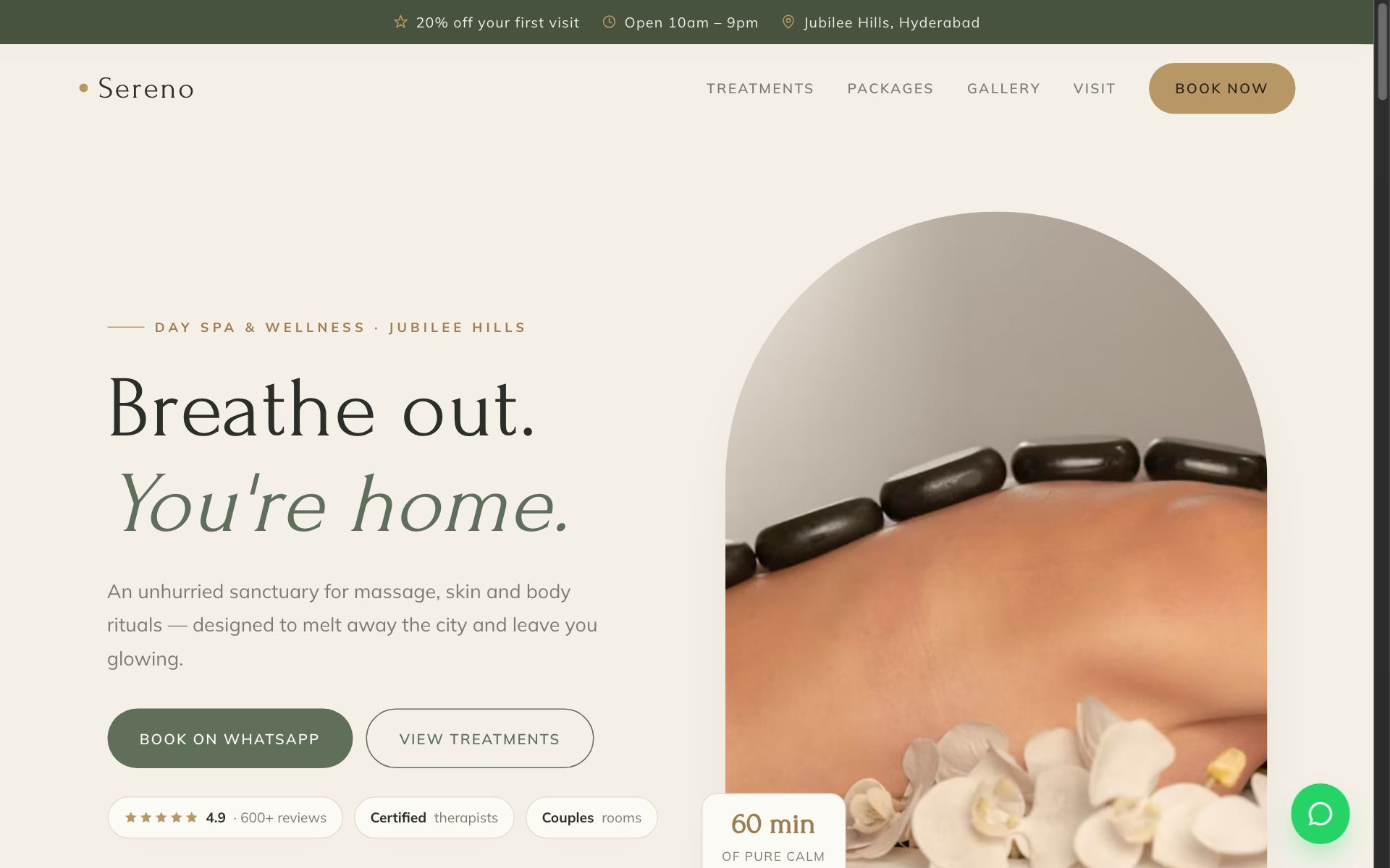 Sereno Spa & Wellness website preview