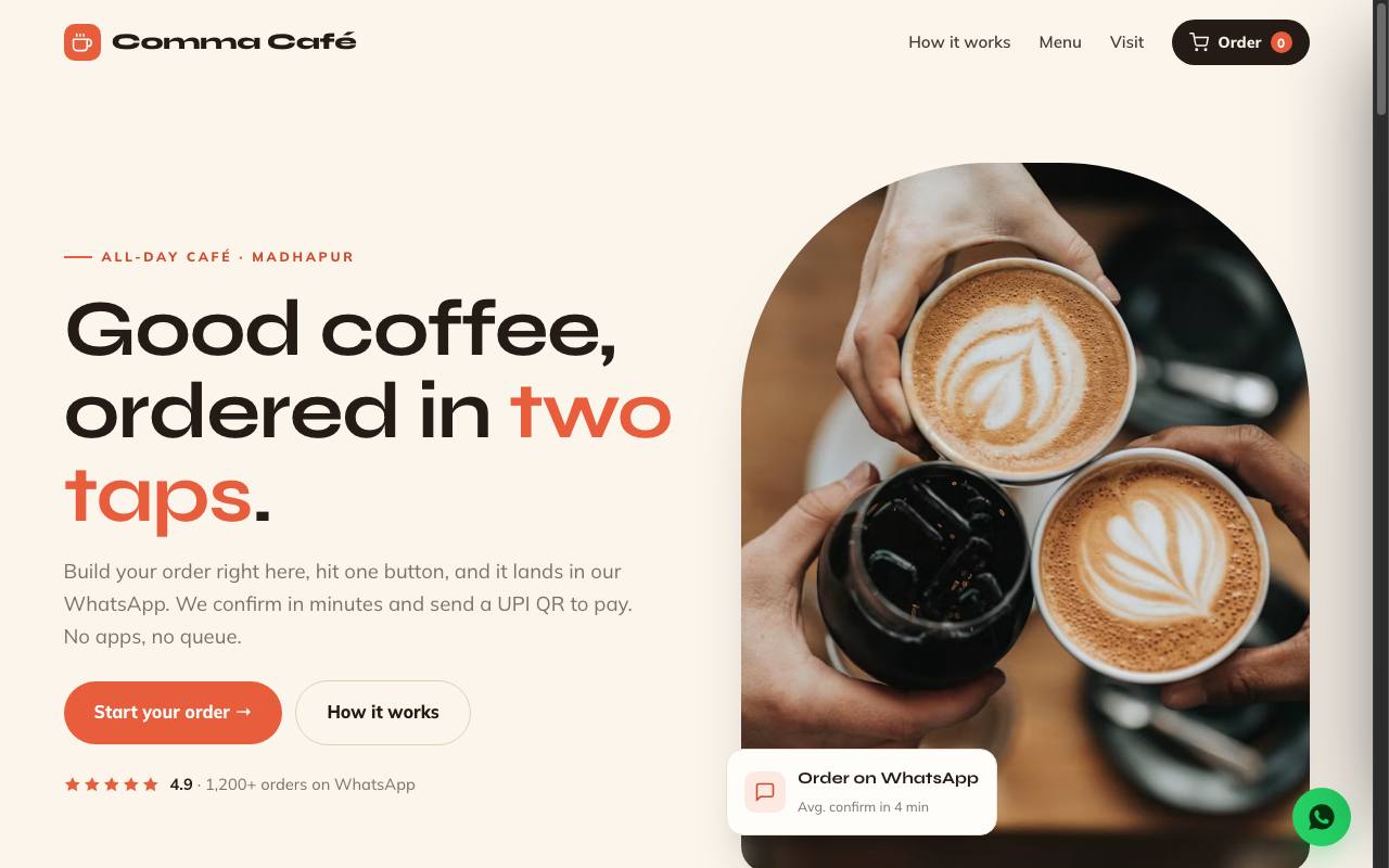 Comma Café website preview