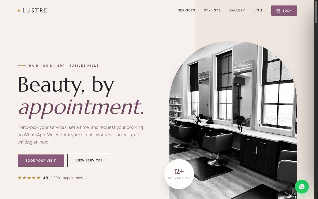 Lustre Salon & Spa website preview